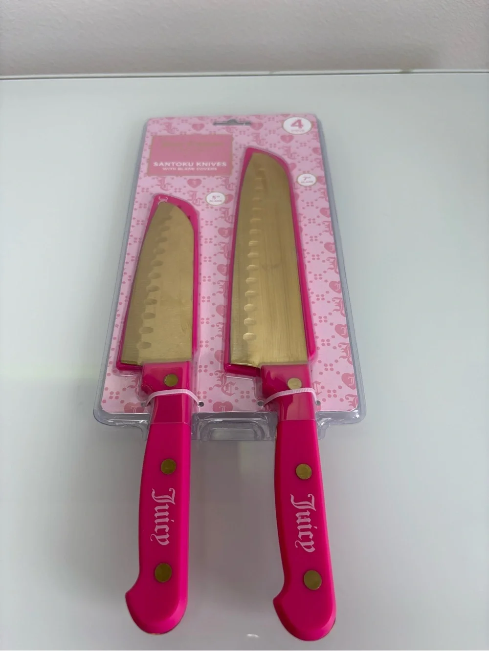 🌸Juicy Couture Home 4-Piece Santoku Knife Set Pink Gold NWT